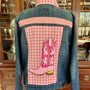Pink and Blue Jean Jacket with Boot Design